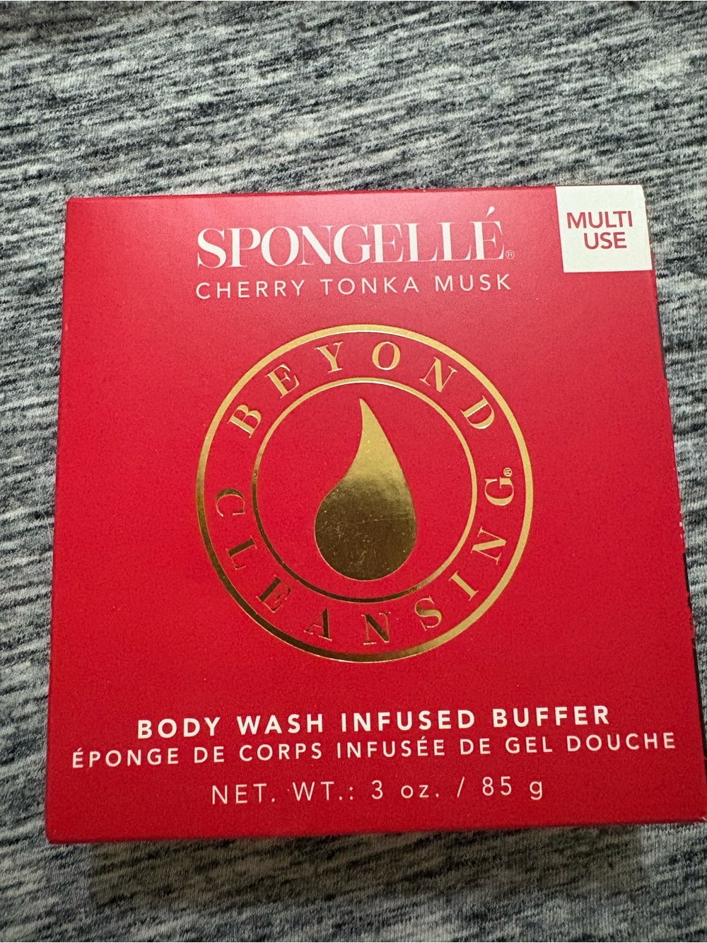 Spongellé Cherry Tonka Musk Body Wash Infused Buffer - Red and Gold